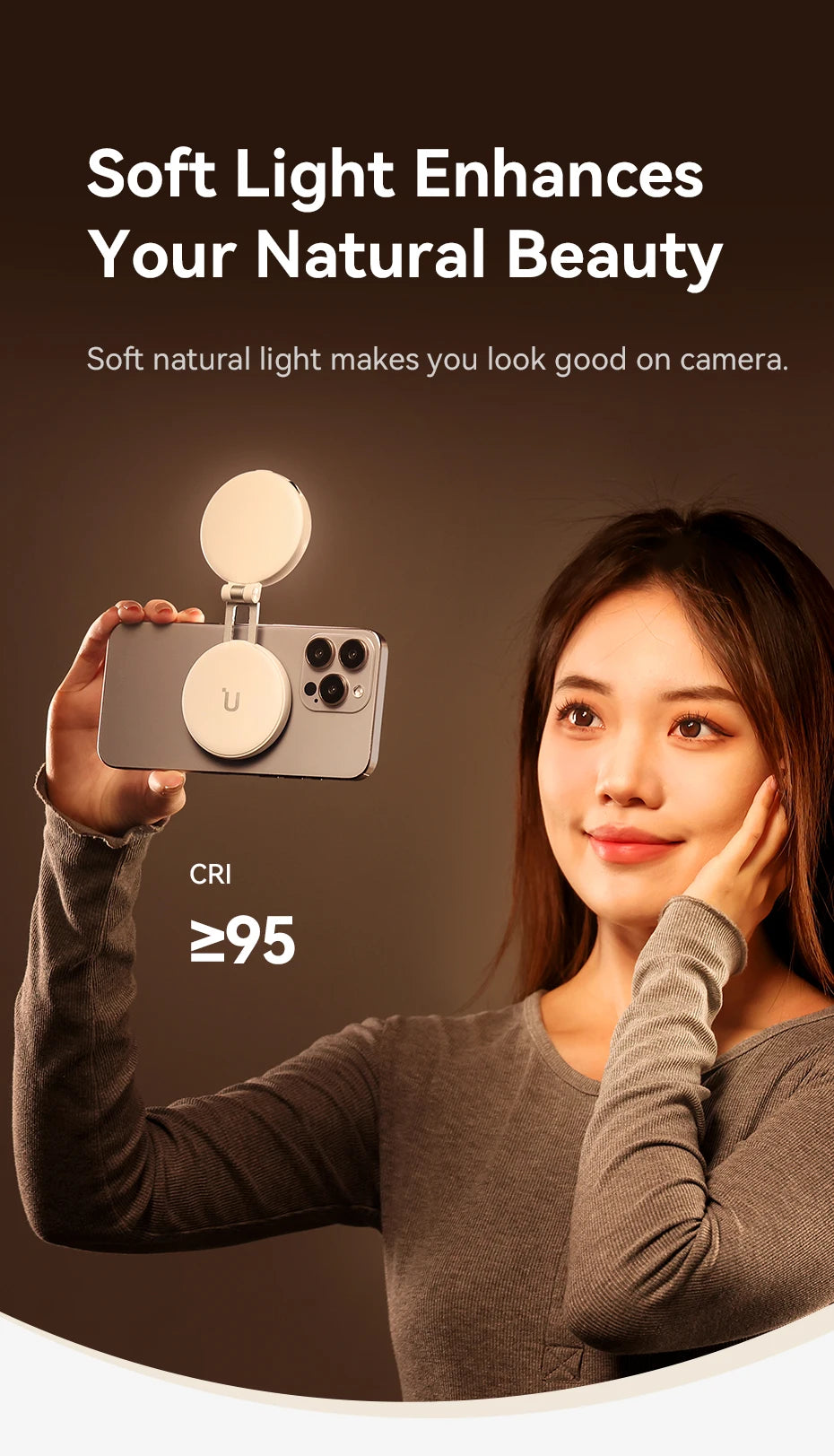 Ulanzi LM19 MagSafe Light Portable Selfie Light for iPhone 17 16 15 14 13 12 Pro Max Fill Light Phone Stand Selfie Video Vlog