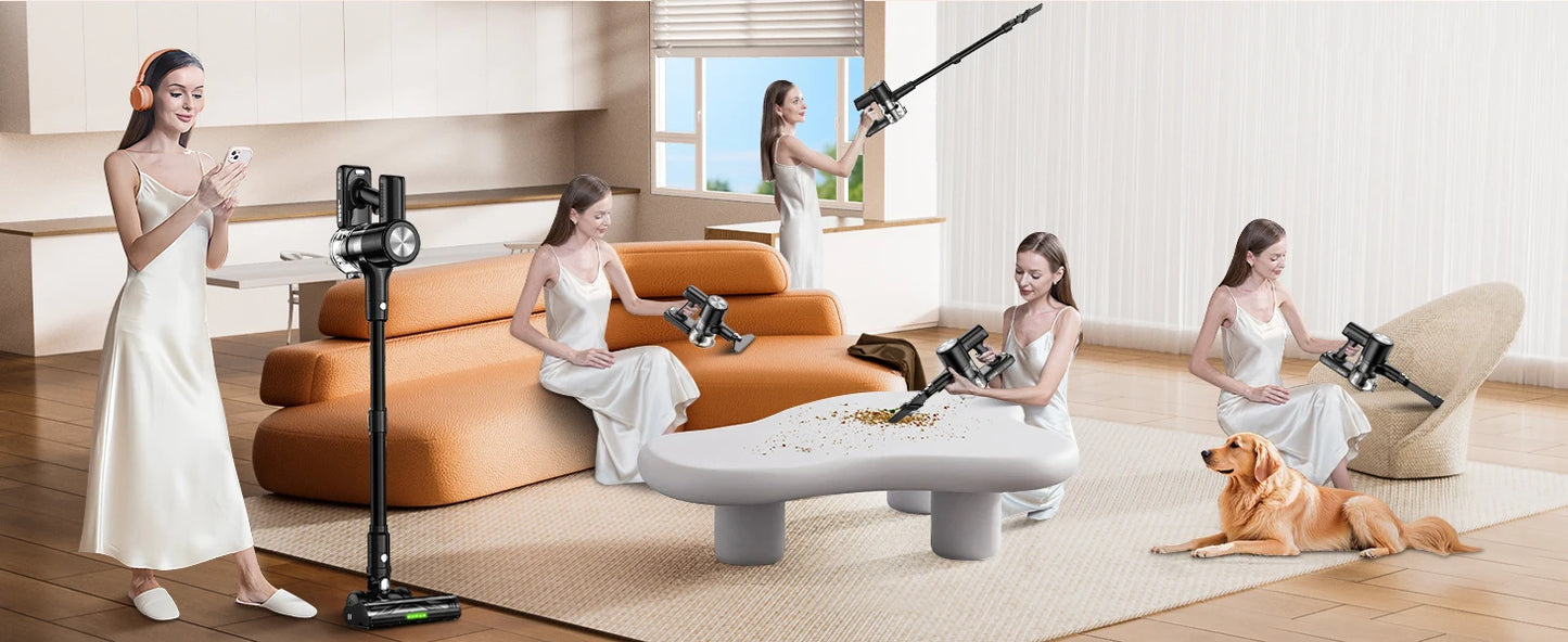 Cordless Vacuum Cleaner, 46Kpa/55min Self-Standing Powerful Stick Lightweight Vacuum Cleaner for Home Pet Hair/Hard Floor/Carpet