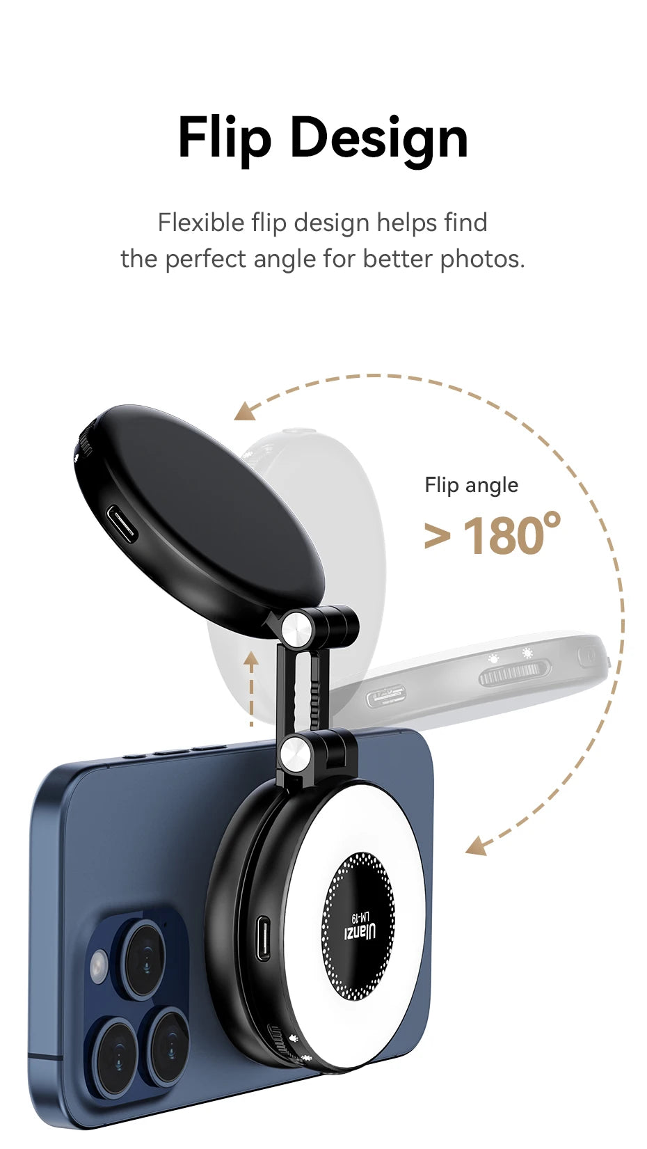 Ulanzi LM19 MagSafe Light Portable Selfie Light for iPhone 17 16 15 14 13 12 Pro Max Fill Light Phone Stand Selfie Video Vlog
