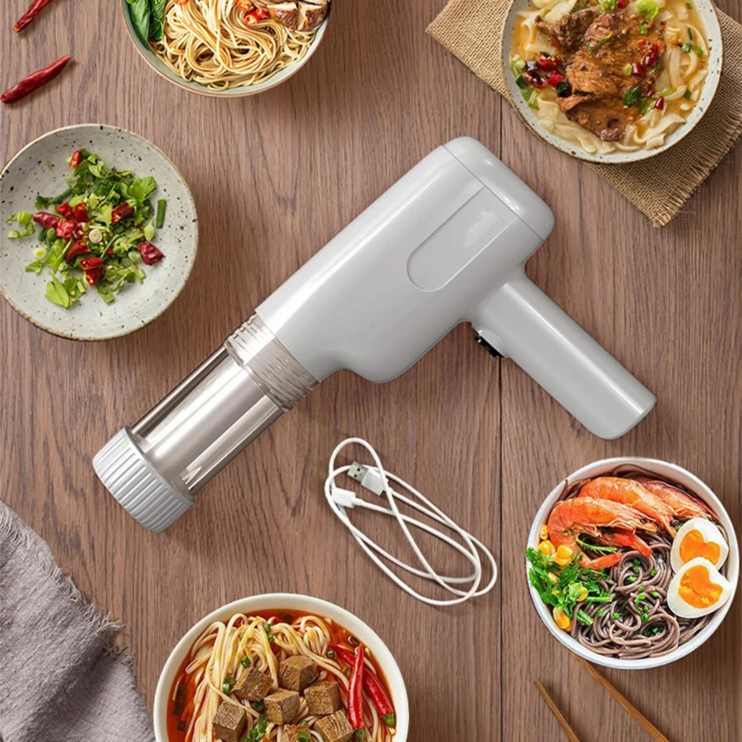 Wireless Pasta Noodle Maker 6 Molds Pasta Machine Portable USB Rechargeable 1800mAh Battery Utility Kitchen Gadget 제면기