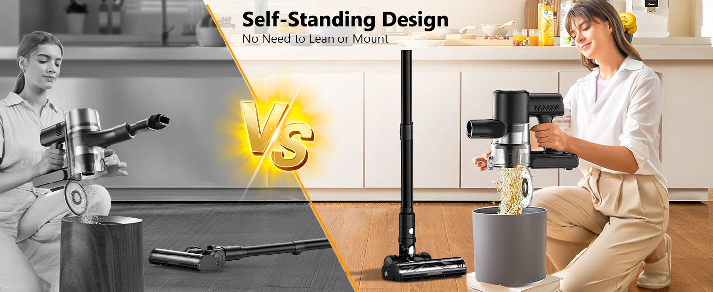 Cordless Vacuum Cleaner, 46Kpa/55min Self-Standing Powerful Stick Lightweight Vacuum Cleaner for Home Pet Hair/Hard Floor/Carpet