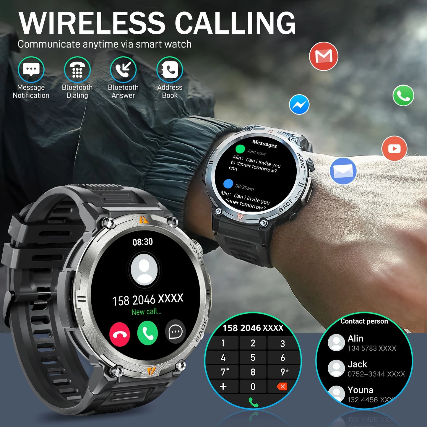 LaNikar 2025 KE3 Bluetooth Call Smart Watch Men Full Touch Screen Health Monitor With steel ring Men SmartWatch For IOS Android