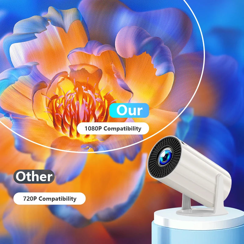 2025 New 4K Smart Android Projector - 180 °   Rotating Stand + Auto Keystone, Home/Office/Camping All-In-One - Wifi/Bluetooth Dual