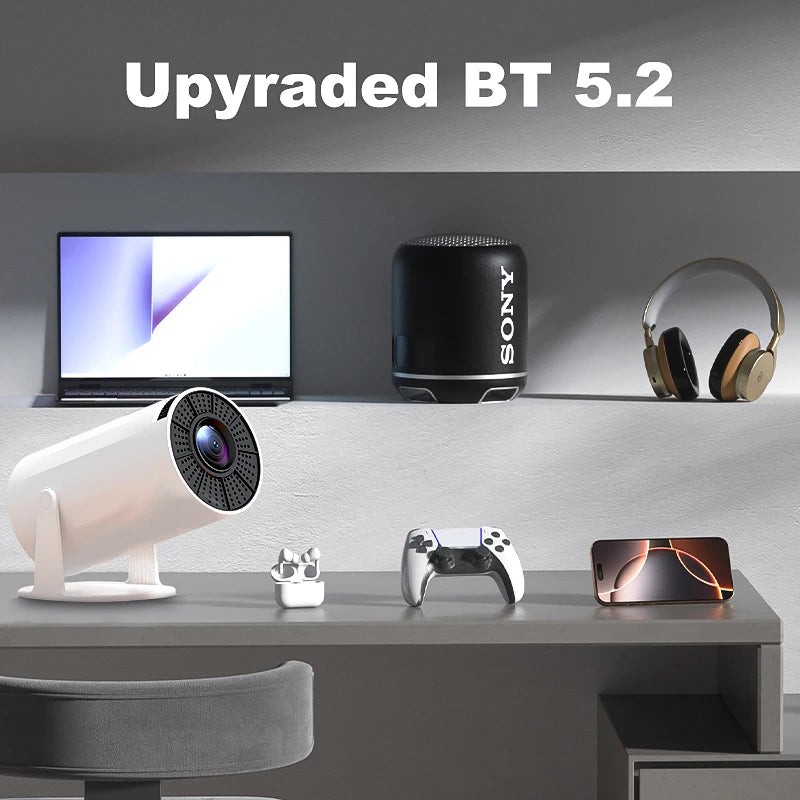 2025 New 4K Smart Android Projector - 180 °   Rotating Stand + Auto Keystone, Home/Office/Camping All-In-One - Wifi/Bluetooth Dual