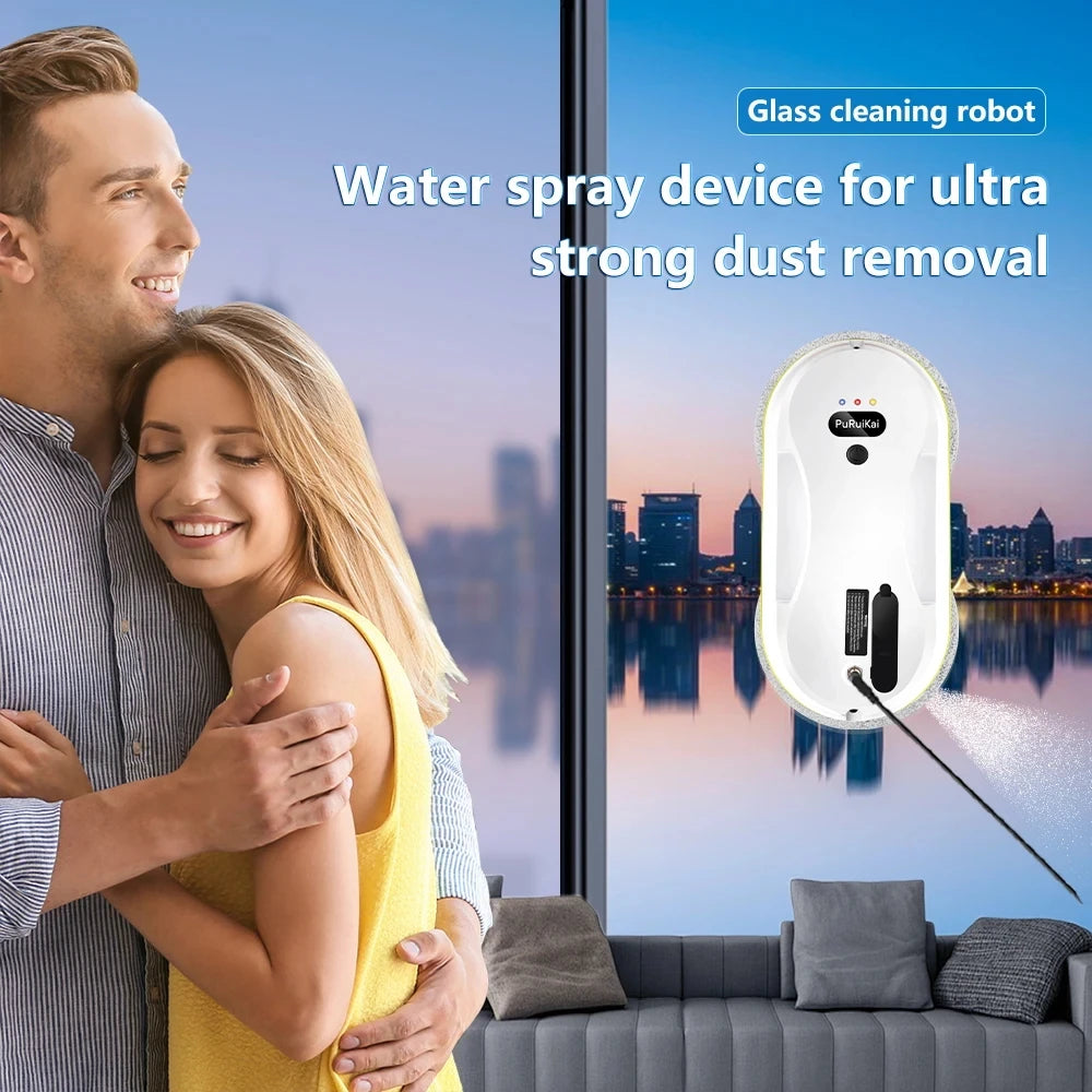 PuRuiKai 2025 Robotic Window Cleaner – AI-Powered Streak-Free for Glass/Patio Doors/Tiles Ultra-Quiet & Remote Control  PRK-309