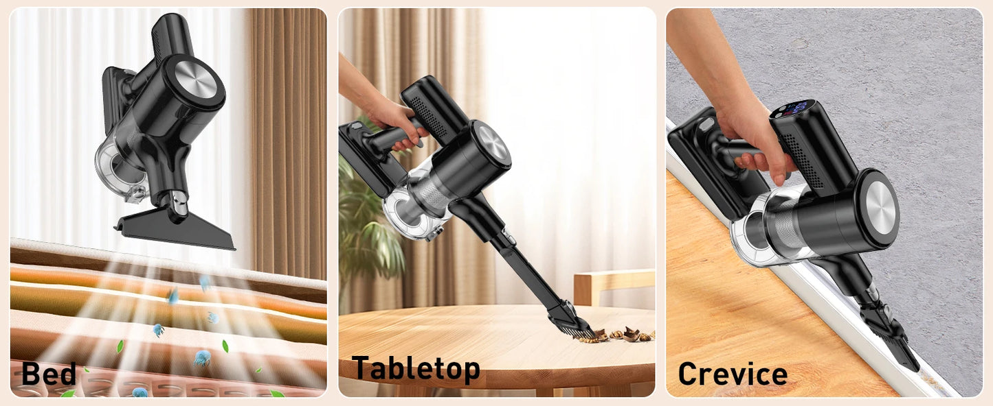 Cordless Vacuum Cleaner, 46Kpa/55min Self-Standing Powerful Stick Lightweight Vacuum Cleaner for Home Pet Hair/Hard Floor/Carpet