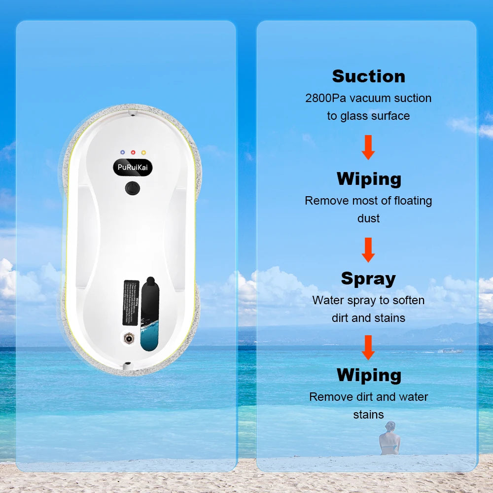 PuRuiKai 2025 Robotic Window Cleaner – AI-Powered Streak-Free for Glass/Patio Doors/Tiles Ultra-Quiet & Remote Control  PRK-309