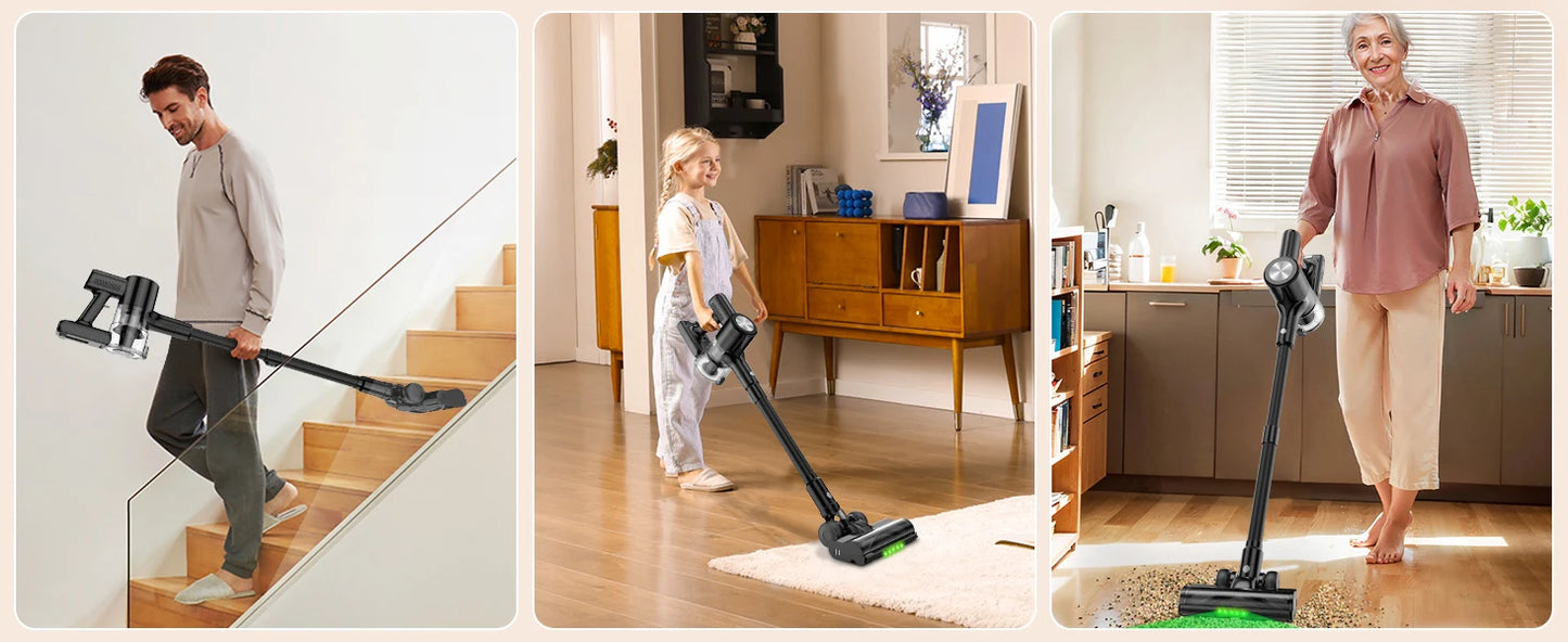 Cordless Vacuum Cleaner, 46Kpa/55min Self-Standing Powerful Stick Lightweight Vacuum Cleaner for Home Pet Hair/Hard Floor/Carpet