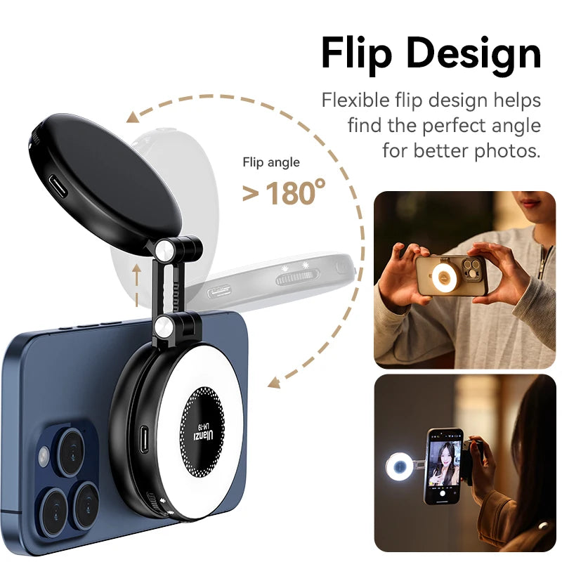 Ulanzi LM19 MagSafe Light Portable Selfie Light for iPhone 17 16 15 14 13 12 Pro Max Fill Light Phone Stand Selfie Video Vlog