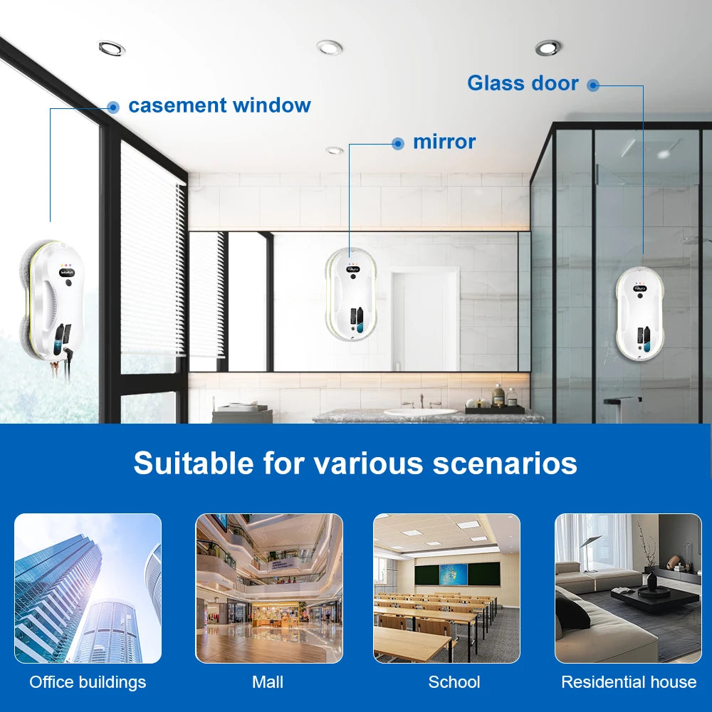 PuRuiKai 2025 Robotic Window Cleaner – AI-Powered Streak-Free for Glass/Patio Doors/Tiles Ultra-Quiet & Remote Control  PRK-309