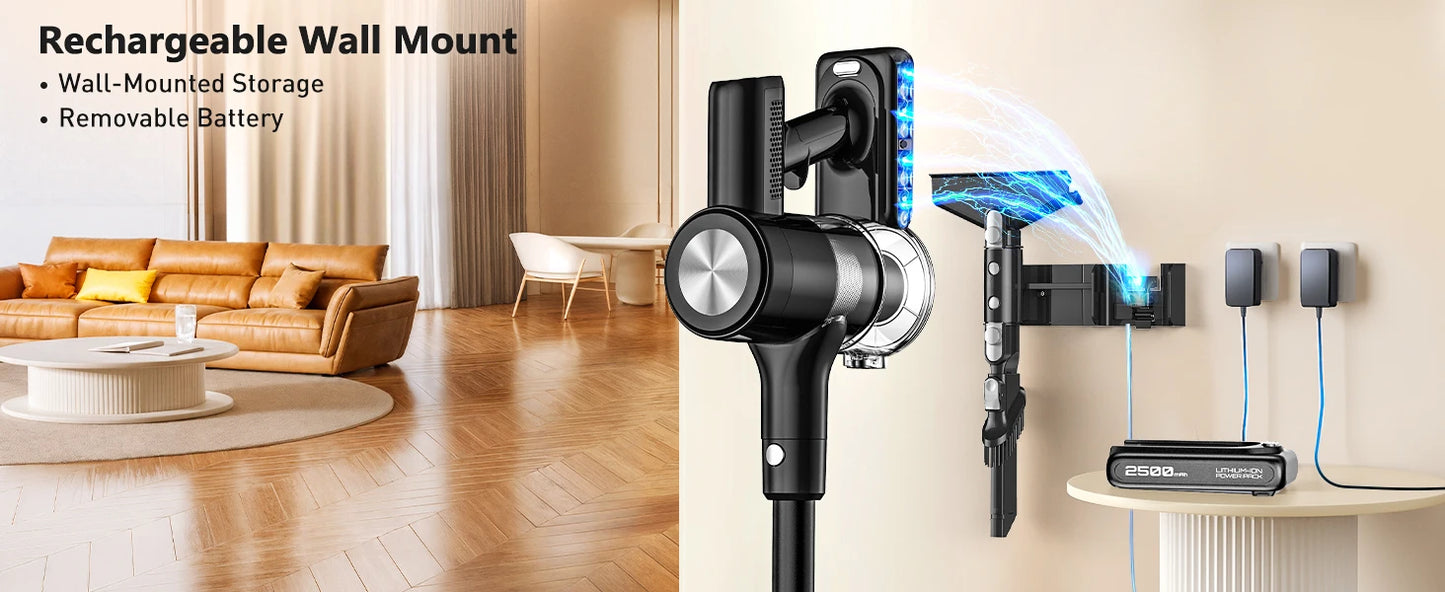 Cordless Vacuum Cleaner, 46Kpa/55min Self-Standing Powerful Stick Lightweight Vacuum Cleaner for Home Pet Hair/Hard Floor/Carpet