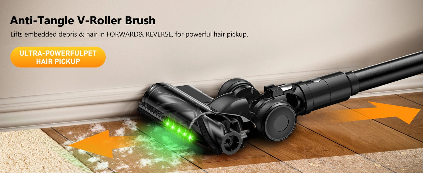 Cordless Vacuum Cleaner, 46Kpa/55min Self-Standing Powerful Stick Lightweight Vacuum Cleaner for Home Pet Hair/Hard Floor/Carpet