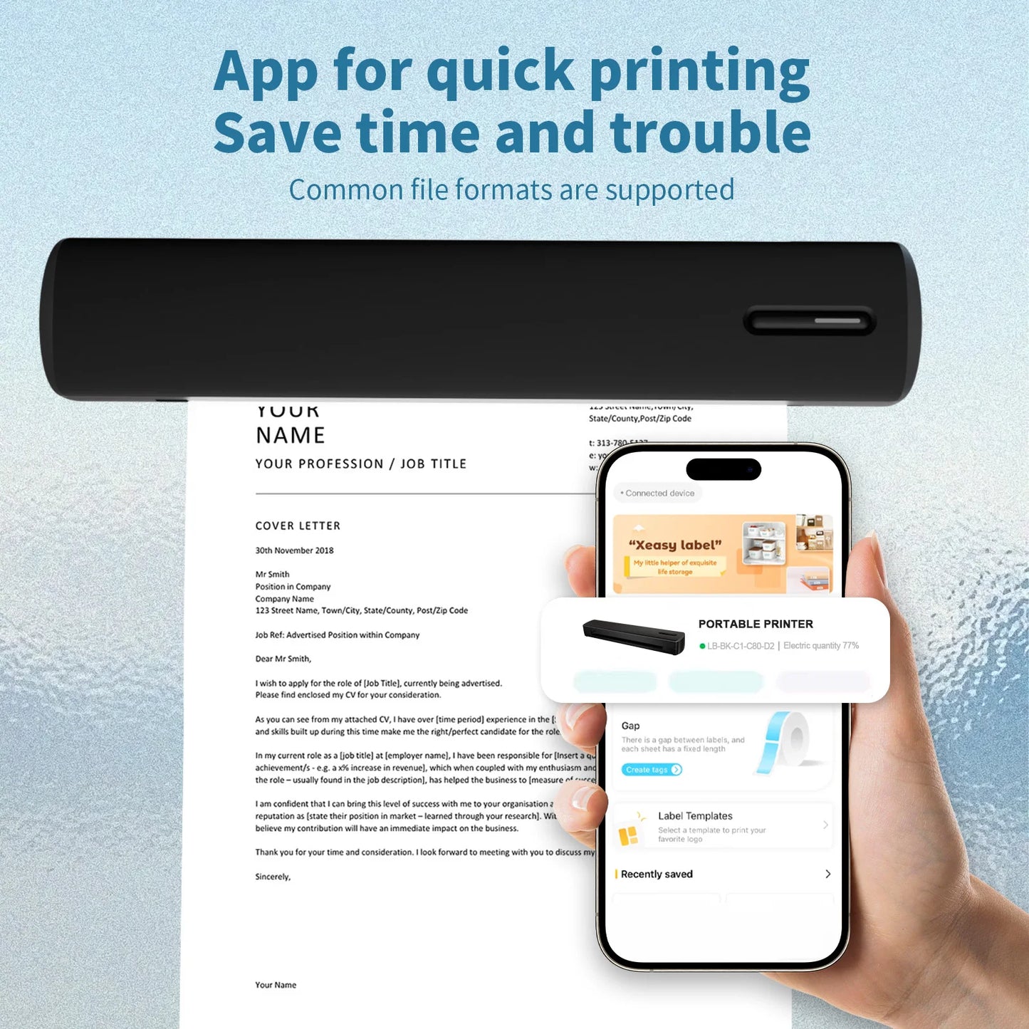 Portable Printer Wireless Inkless Thermal A4 C80 300DPI US-letter Mobile Printer Support Android iOS for Travel Work Home