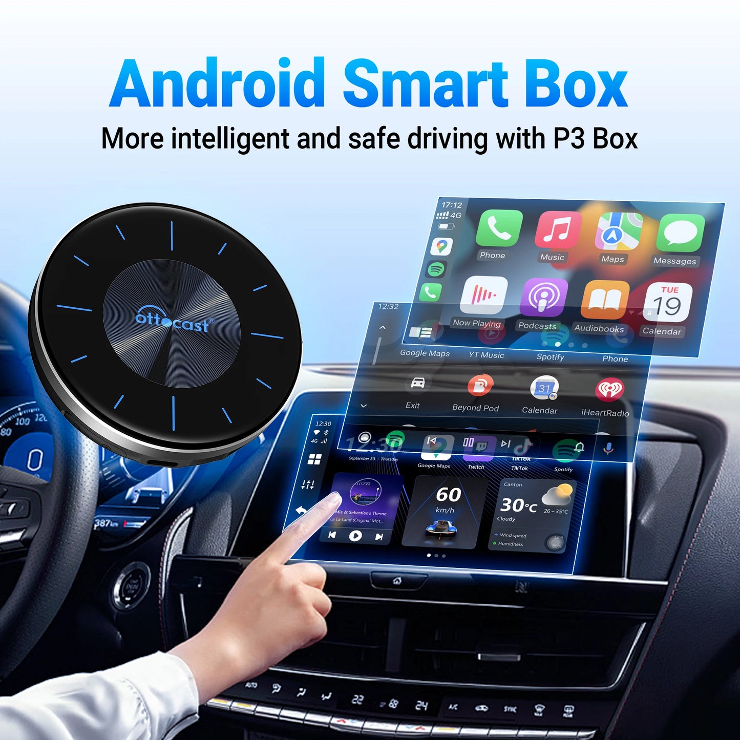 OTTOCAST P3 Android AI Box for Youtube Netflix Wireless CarPlay Android Auto TV Box for HDMI Out Car Accessories Gift for Men