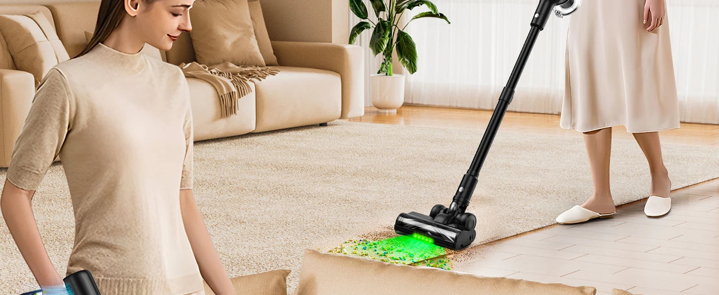 Cordless Vacuum Cleaner, 46Kpa/55min Self-Standing Powerful Stick Lightweight Vacuum Cleaner for Home Pet Hair/Hard Floor/Carpet