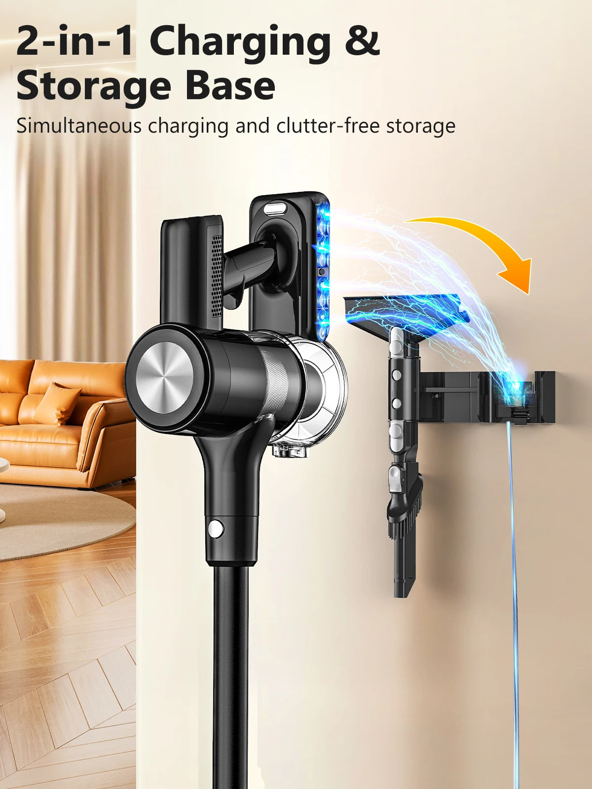 Cordless Vacuum Cleaner, 46Kpa/55min Self-Standing Powerful Stick Lightweight Vacuum Cleaner for Home Pet Hair/Hard Floor/Carpet