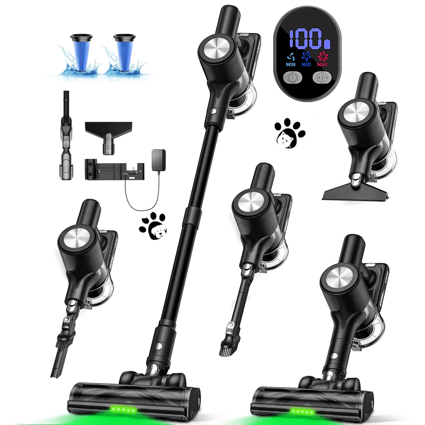 Cordless Vacuum Cleaner, 46Kpa/55min Self-Standing Powerful Stick Lightweight Vacuum Cleaner for Home Pet Hair/Hard Floor/Carpet