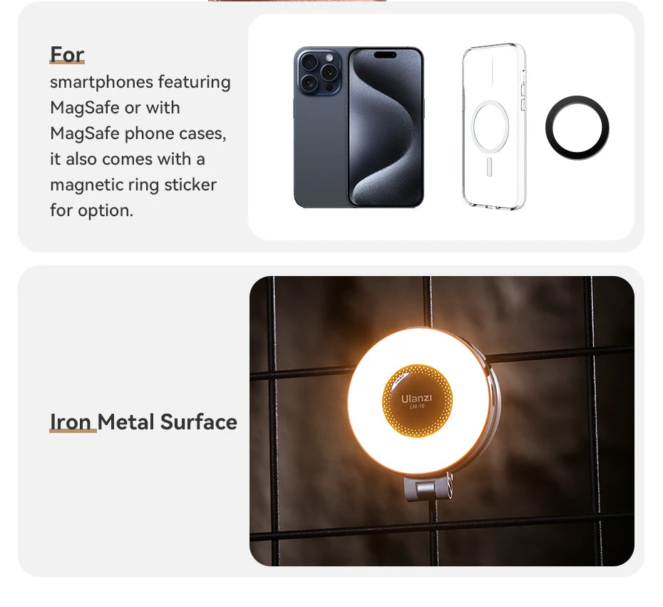 Ulanzi LM19 MagSafe Light Portable Selfie Light for iPhone 17 16 15 14 13 12 Pro Max Fill Light Phone Stand Selfie Video Vlog
