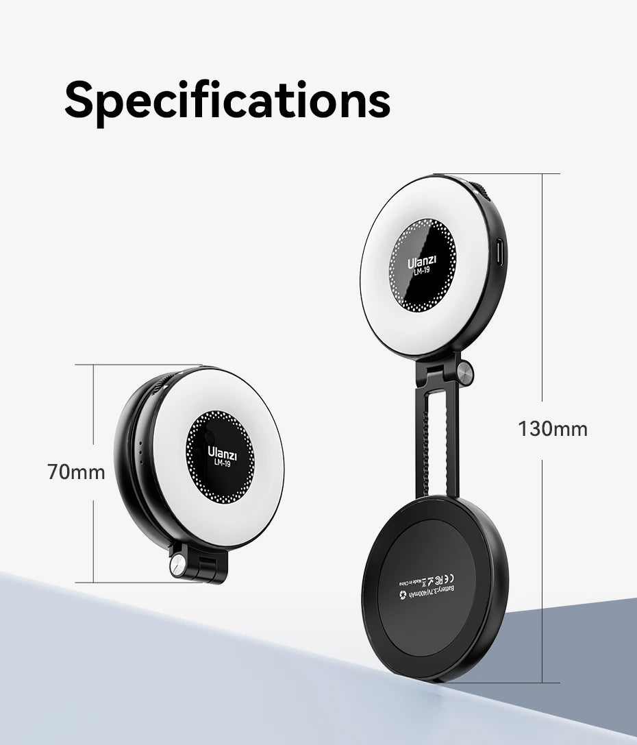 Ulanzi LM19 MagSafe Light Portable Selfie Light for iPhone 17 16 15 14 13 12 Pro Max Fill Light Phone Stand Selfie Video Vlog