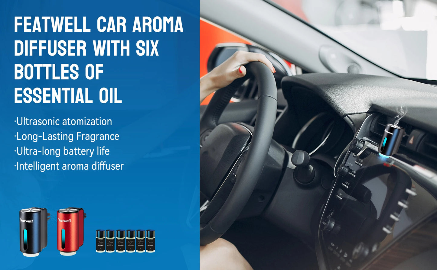 Smart Car Air Freshener Diffuser, Three Adjustable Modes, Intelligent Car Aroma Diffuser with 3pcs Essential Oil
