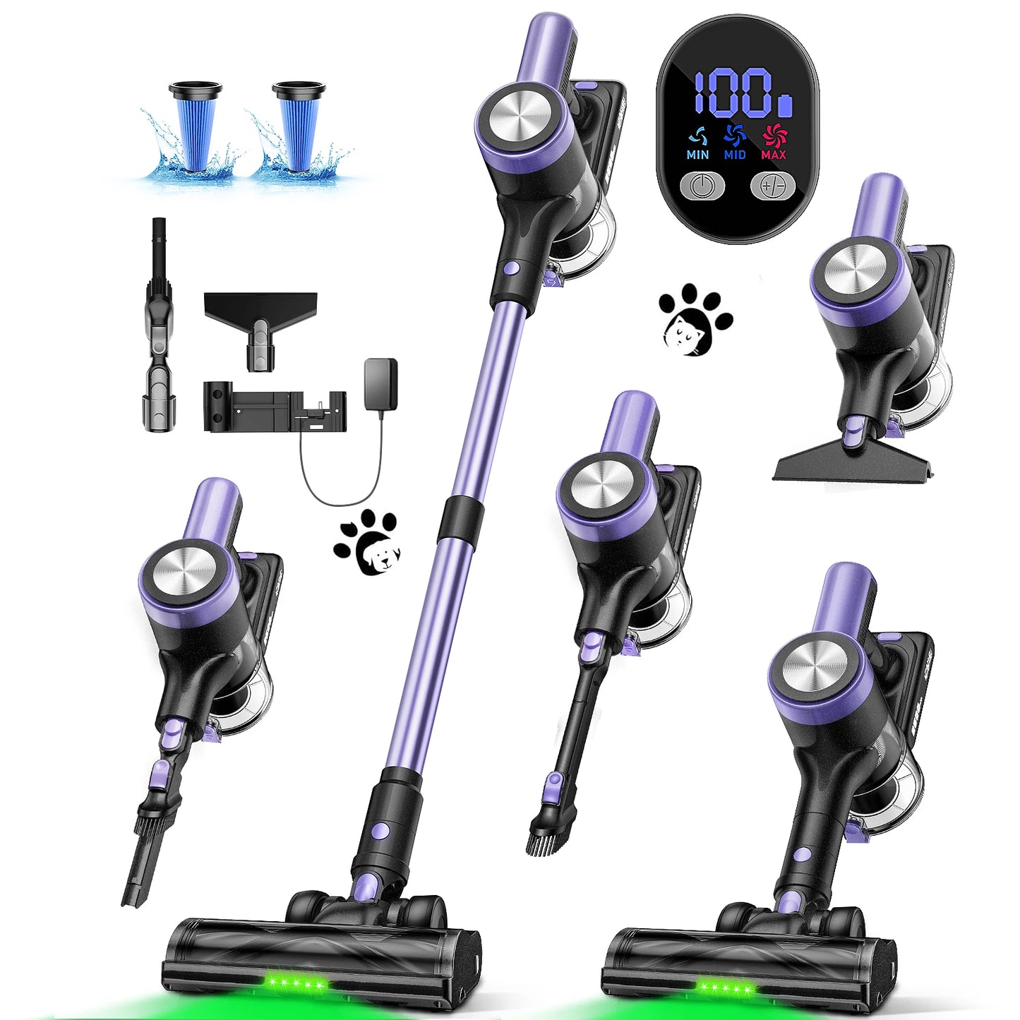 Cordless Vacuum Cleaner, 46Kpa/55min Self-Standing Powerful Stick Lightweight Vacuum Cleaner for Home Pet Hair/Hard Floor/Carpet